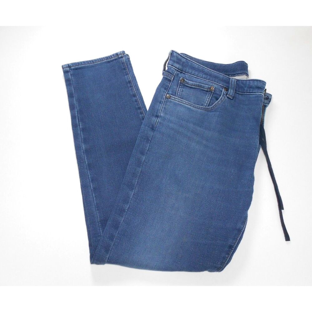 Uniqlo Men's Size L Blue Stretch Jeans Inner Drawstring Slim Denim Waist 33"–36"